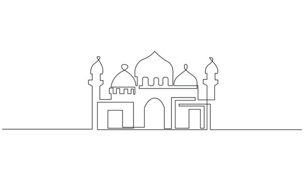 Vector continuous one simple single abstract line drawing of ramadan mubarak isolated on a white background
