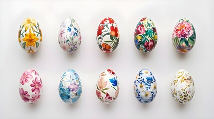 Collection of colourful hand painted decorated easter eggs on transparent background cutout, PNG file. Pattern and floral set. Many different design. Mockup template for artwork design ai generated 