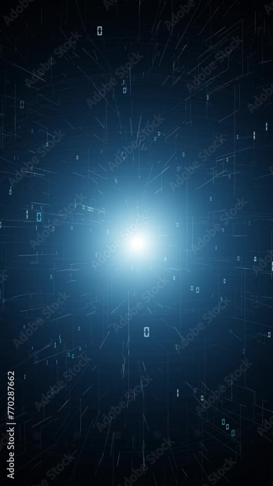 Poster futuristic digital computer cyberspace on dark blue loop vertical background.