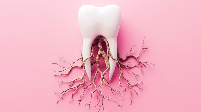 Model of a diseased tooth, inflammation of molar roots, periodontitis. Concept of oral health and dental treatment, various dental diseases. Dental clinic banner template