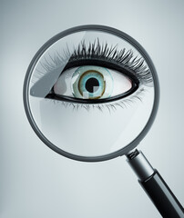 Magnifying glass to an eye. - 770289432