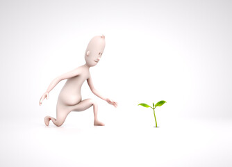  3d Human character and a small plant. - 770289436