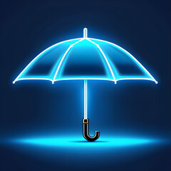 Blue Neon Umbrella Icon: Adding a Splash of Color to Your Designs(Generative AI) - obrazy, fototapety, plakaty