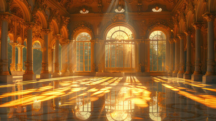 Naklejka premium Interior of church with golden lightning inside. Created with Ai