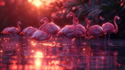 pink flamingo at sunset