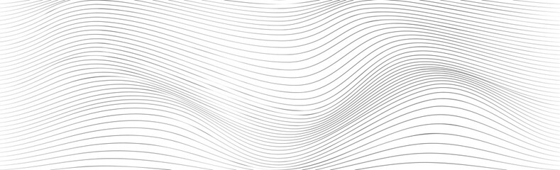 Abstract geometric background with monochrome water surface texture. Pattern with striped swirl waves drawn in ink. Vector illustration of diagonal curved lines. Wallpaper with black wavy lines.