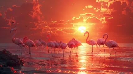 pink flamingo at sunset
