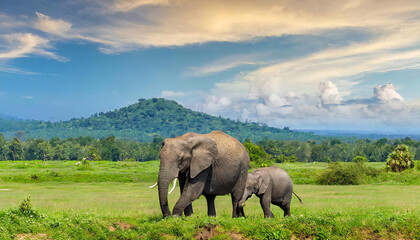 Fototapeta premium Image material of wild elephant. herd of elephants.