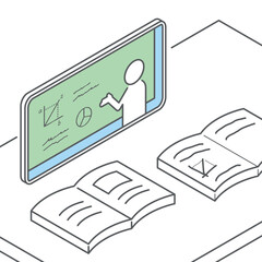 オンライン教育（通信教育）_アイソメトリックのイラスト