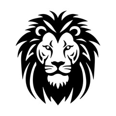 Lion's head, a simple vector image. The muzzle of an animal with a mane. Logo, icon in black and white