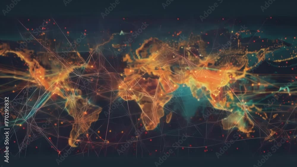 Poster an interactive map showcasing the world with a multitude of vibrant lights illuminating its various 