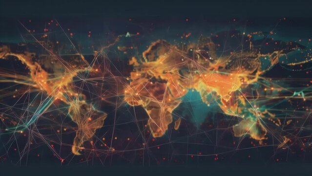 An interactive map showcasing the world with a multitude of vibrant lights illuminating its various regions.