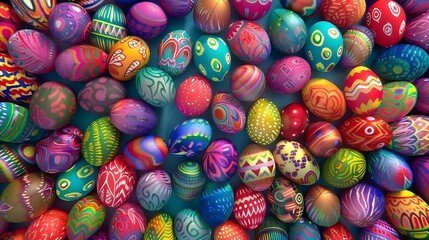 Fototapeta na wymiar Colorful Easter eggs background, Colorful Easter Eggs decorated for easter party concept in a flat lay background color ai generated 