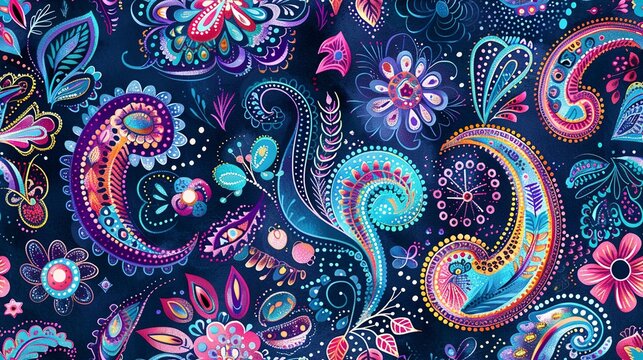 Paisley dreamscape seamless pattern, whimsical and dreamy with a touch of fantasy. Seamless Pattern, Fabric Pattern, Tumbler Wrap.