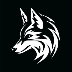 The fox's head, a simple vector image. The muzzle of an animal. Logo, icon in black and white