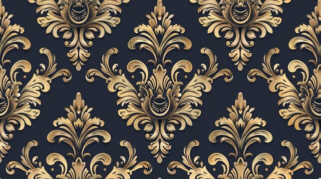 Baroque style Damask seamless pattern with intricate scrolls and foliage, royal elegance. Seamless Pattern, Fabric Pattern, Tumbler Wrap.