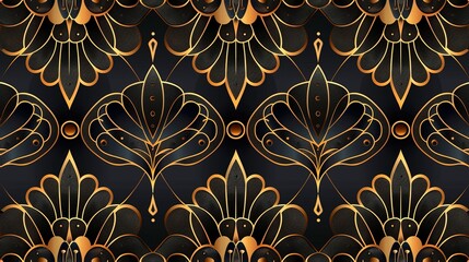 Art Deco Damask seamless pattern, combining sleek lines with glamorous details. Seamless Pattern, Fabric Pattern, Tumbler Wrap.