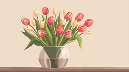 Vector bunch of tulips in vase flat cartoon vactor