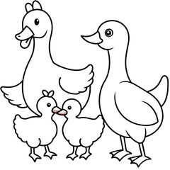 Colorless Farms Animals Hen And Chicken Line Art Vector