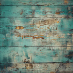  Colorful turquoise blue wooden background with old wood texture and distressed paint on a cracked surface