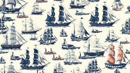Historic naval ships seamless pattern, featuring famous vessels from the Age of Sail . Seamless Pattern, Fabric Pattern, Tumbler Wrap.