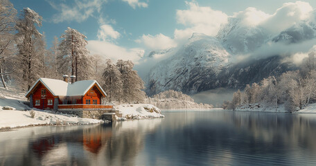 Snow-covered winter wonderlands background illustration. Image generated by AI - obrazy, fototapety, plakaty
