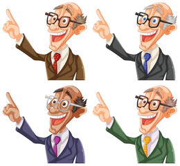 Four cartoon businessmen gesturing with enthusiasm.