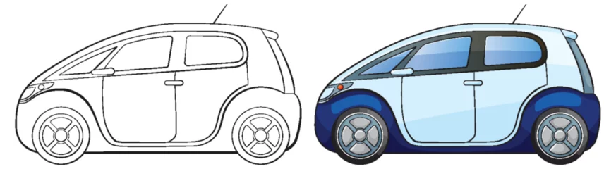 Foto op Plexiglas Outline to colored vector transformation of a car © GraphicsRF