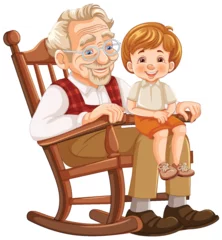 Cercles muraux Enfants Elderly man and young boy smiling on rocking chair.