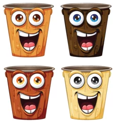 Papier Peint photo Enfants Four animated plant pots with cheerful expressions.