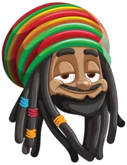 Deurstickers Smiling character with Rastafarian hat and dreadlocks. © GraphicsRF