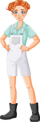 Vector illustration of a woman standing with hands on hips.