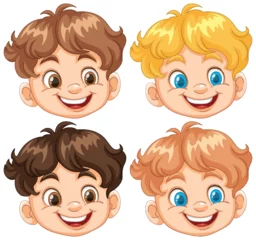 Crédence de cuisine en verre imprimé Enfants Four happy cartoon boys with different hairstyles