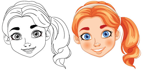 Vector transition from line art to colored character