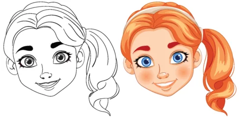 Deurstickers Vector transition from line art to colored character © GraphicsRF