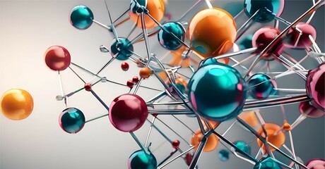 Atom molecule on abstract background . 3d rendering