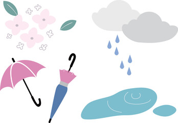 シンプルかわいい雨の日のイラスト素材セット