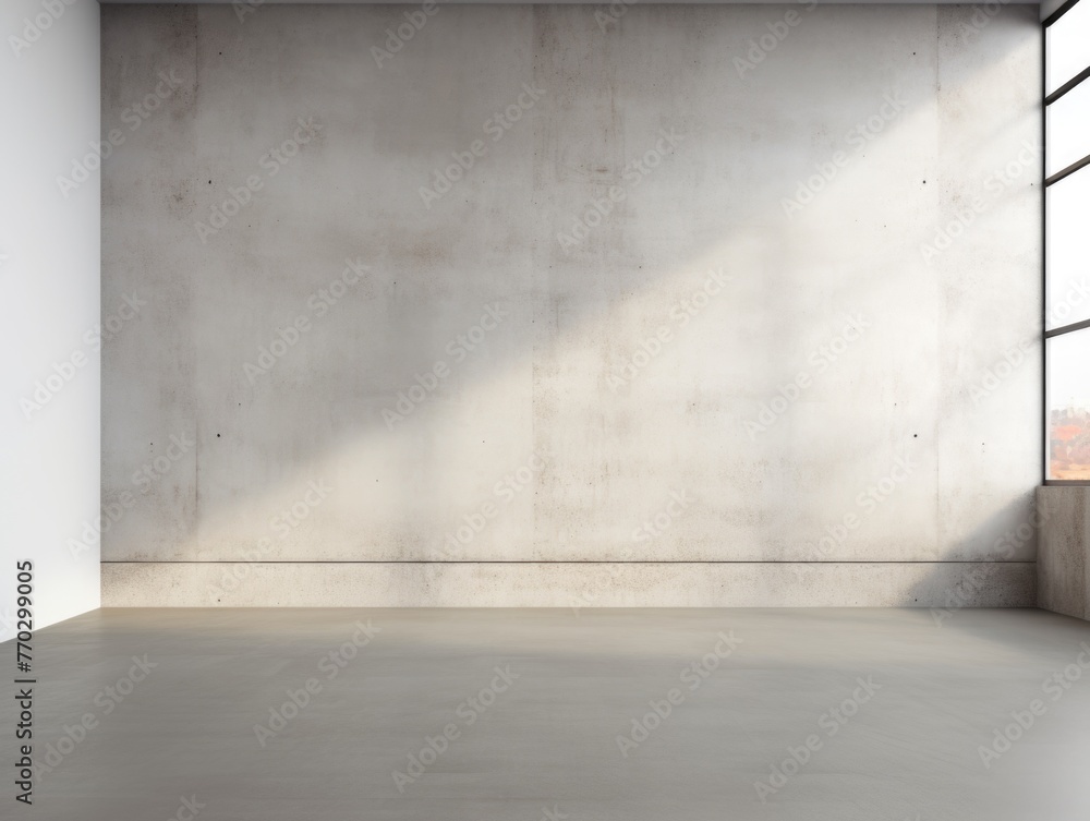 Poster a large empty room with a white wall and a window. the room is empty and has a very clean and simple