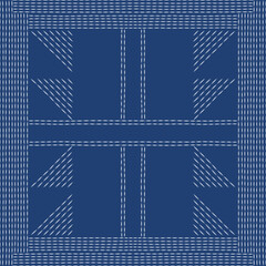 Sashiko Japanese style stitch handmade artwork white thread line design.Abstract seamless geometric pattern.Digital art illustration graphic resources.Indigo blue background 