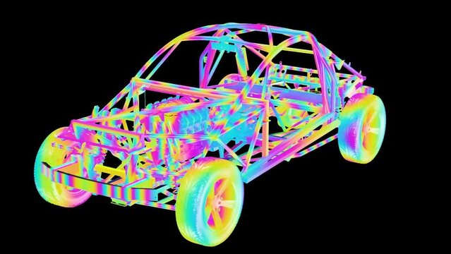 3D-animation. roating of the buggy car.loop shimmers with colors  
