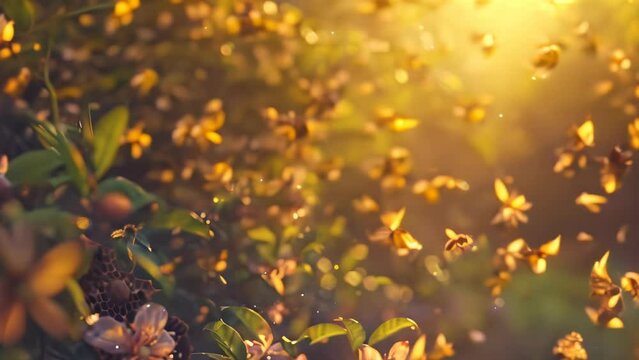 Bees hovering around beehive. 4k video animation