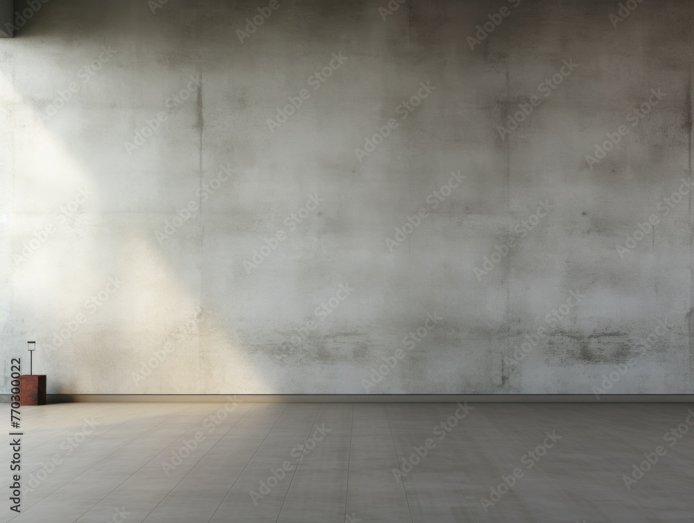 Poster a large empty room with a brick floor and a wall with a shadow on it. the room is bare and empty, wi