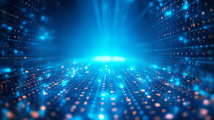 Naklejka premium Technology abstract background with blur futuristic lines, glowing light on dark blue background. 