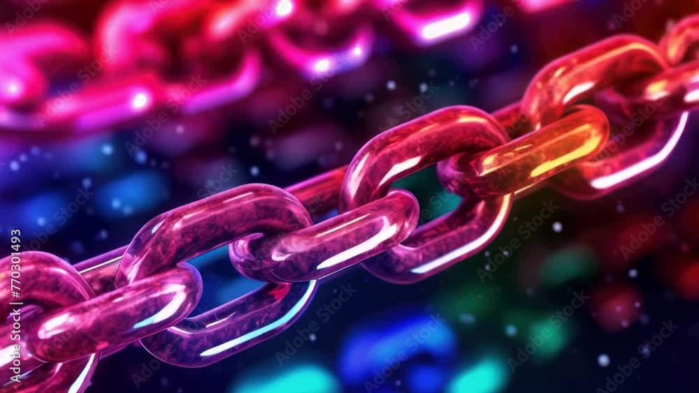 Poster a chain of colorful links. the chain is made of metal and he is a chain of some sort. the colors of 