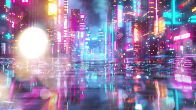 abstract neon mega city with light. 3d rendering. seamless looping overlay 4k virtual video animation background