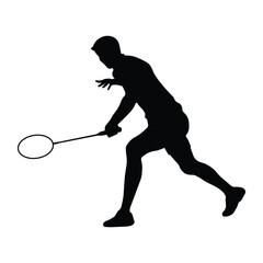 Badminton player. Silhouette of a person playing Badminton on a white background. Graphics for designers and for decorating their work. Vector illustration.