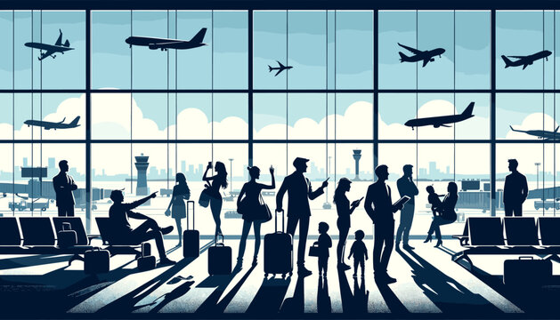 Concept of the image of an international airport. Vector illustration.
