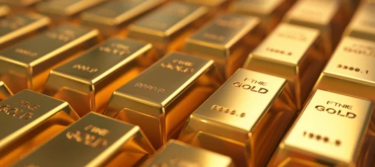 Foto op Aluminium Shiny gold bars. Money investment currency value. Generative AI technology. © Hero Design