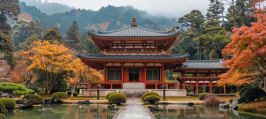 Chinese Japanese oriental style temple. Generative AI technology.	
