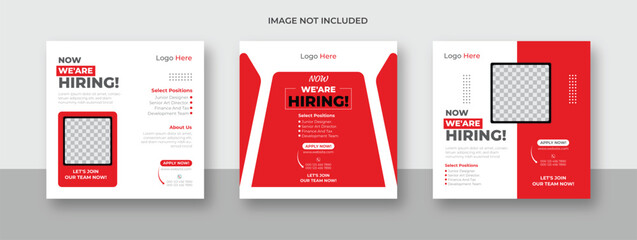 We are hiring job vacancy for social media post banner design template .with clore red and black We are hiring ajob vacancy for a square web banner designer.